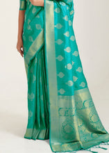 Load image into Gallery viewer, Turquoise Green Zari Butta Woven Banasari Silk Saree Clothsvilla