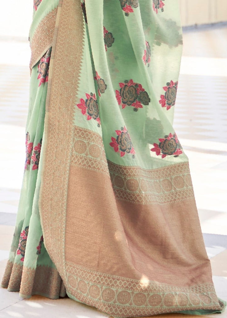 Pastel Green Linen Woven Silk Saree with Zari work on Border and Pallu Clothsvilla