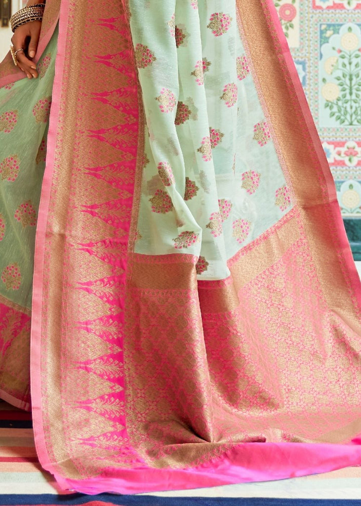 Mint Green Woven Linen Silk Saree with Butti overall Clothsvilla