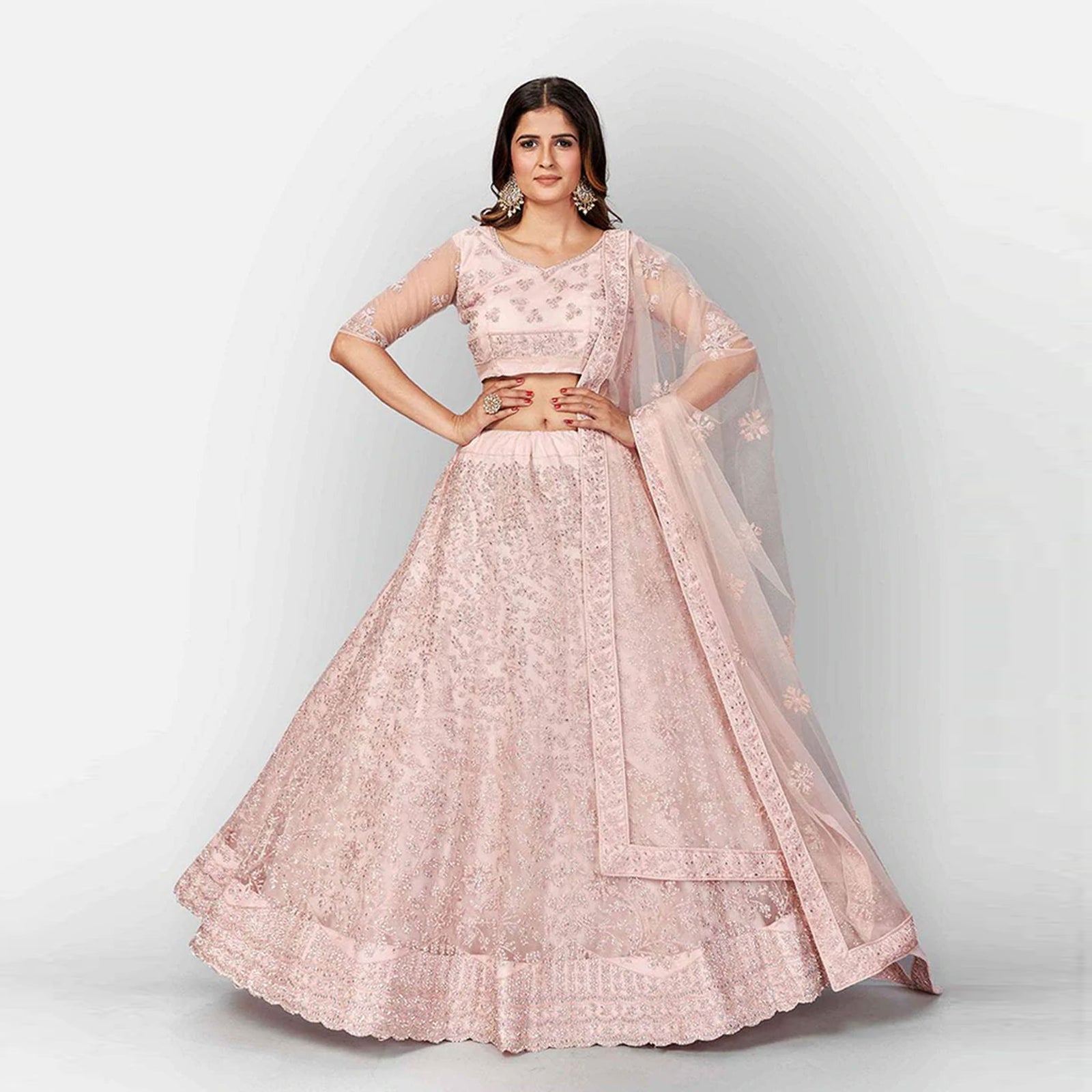 Vanilla Soft Net Thread Lehenga Choli with Sequence and Zari Work ClothsVilla