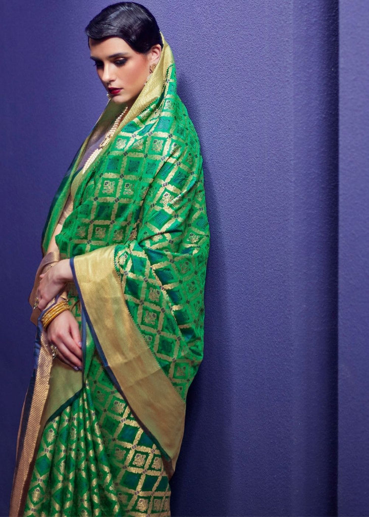 Shamrock Green Woven Patola Silk Saree Clothsvilla