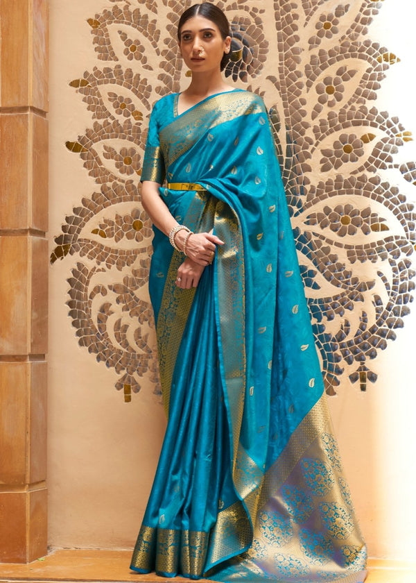 Dodger Blue Woven Kanjivaram Silk Saree : Top Pick Clothsvilla