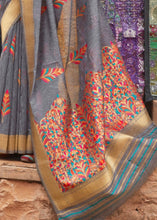 Load image into Gallery viewer, Seal Grey Linen Silk Saree with Colorful Weaving work Clothsvilla