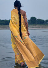 Load image into Gallery viewer, Tuscany Yellow Woven Linen Silk Saree with Floral Motif on Pallu and Border Clothsvilla