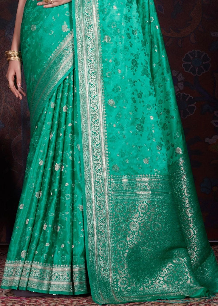 Jungle Green Zari Woven Satin Silk Saree Clothsvilla