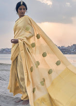 Load image into Gallery viewer, Saffron Yellow Linen Silk Saree with Zari Woven Butti overall Clothsvilla