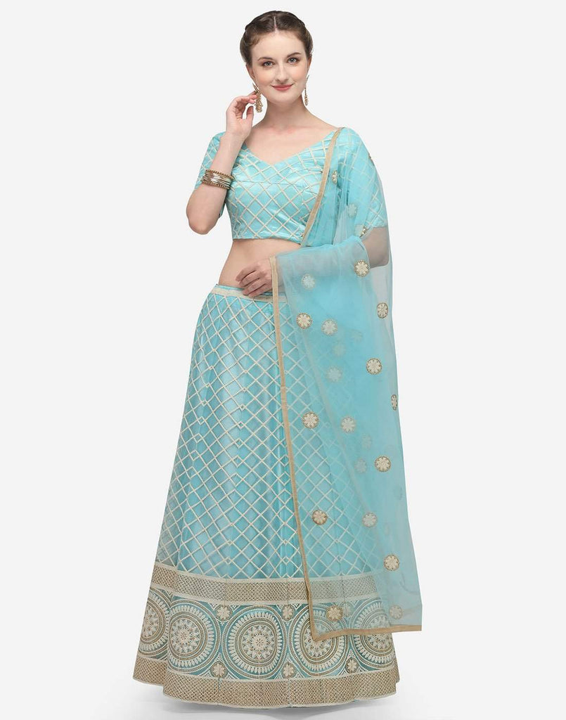 Light Blue Color Lucknowi Lehenga Choli with Net Dupatta ClothsVilla