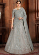 Load image into Gallery viewer, Trout Grey Soft Net Lehenga Choli with Thread,Zari, Zarkan &amp; Pearl work Clothsvilla