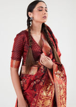 Load image into Gallery viewer, Maroon Red Zari Woven Banarasi Silk Saree Clothsvilla