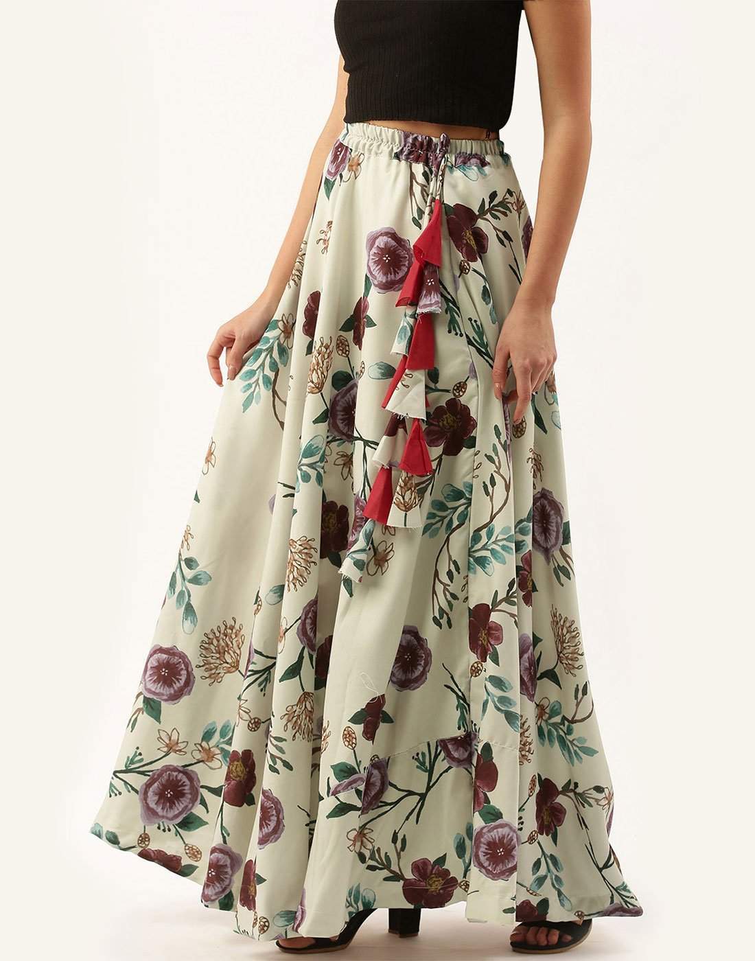 Light Green Skirt with flowers Digital Printed ClothsVilla