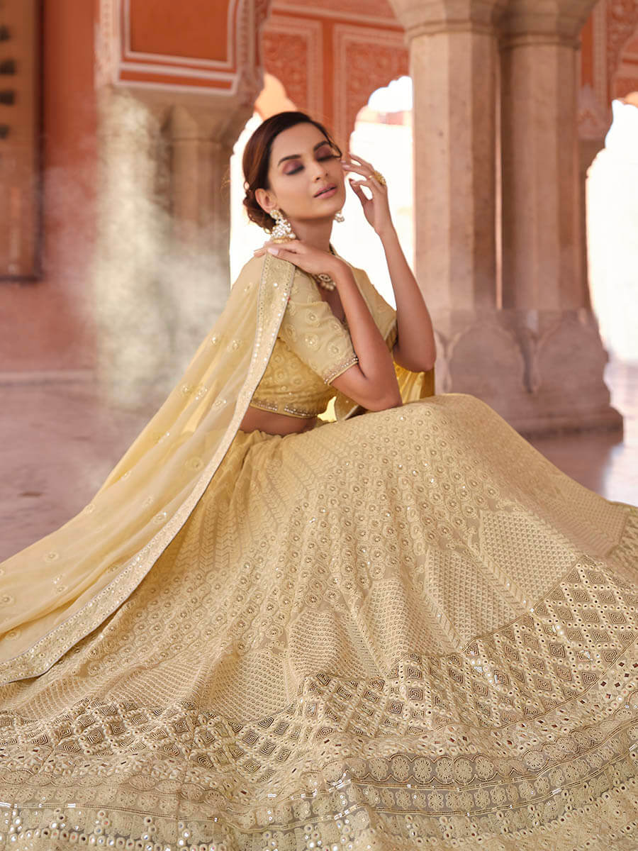 Off White Embroidered Designer Lehenga Choli Clothsvilla