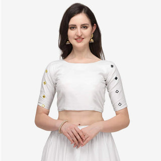 White Color Cotton Lehenga Choli with Real Mirror Work ClothsVilla