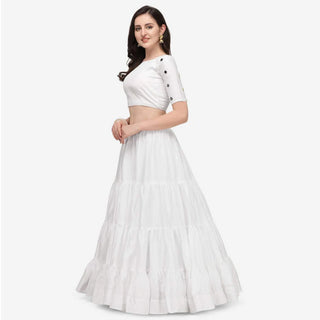 White Color Cotton Lehenga Choli with Real Mirror Work ClothsVilla