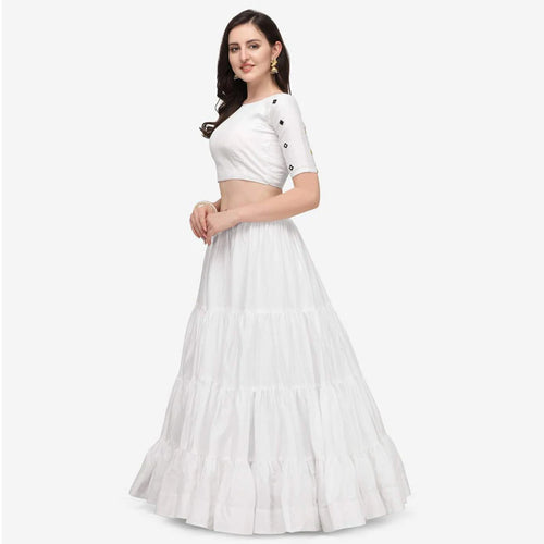 White Color Cotton Lehenga Choli with Real Mirror Work ClothsVilla