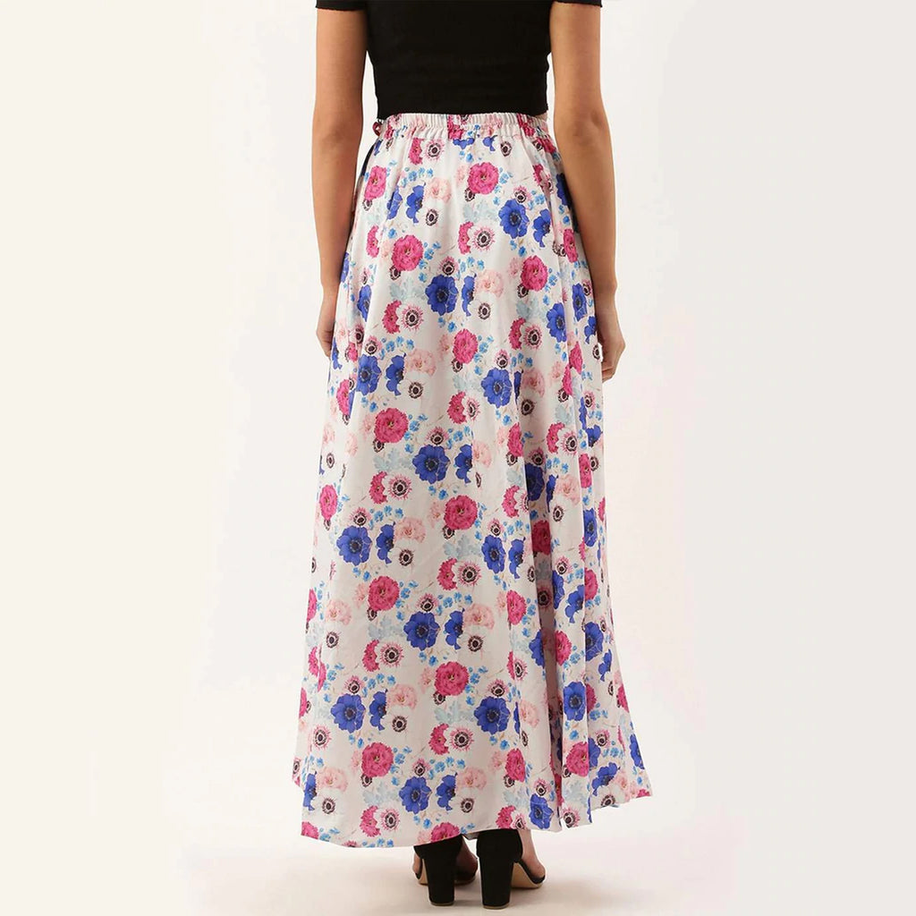 White Color Cotton Skirt with Digital Print ClothsVilla