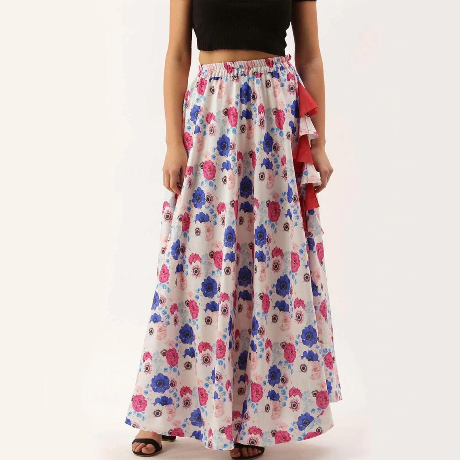 White Color Cotton Skirt with Digital Print ClothsVilla