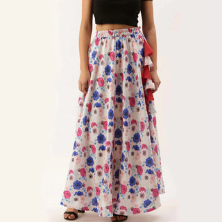 White Color Cotton Skirt with Digital Print ClothsVilla