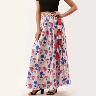 White Color Cotton Skirt with Digital Print ClothsVilla