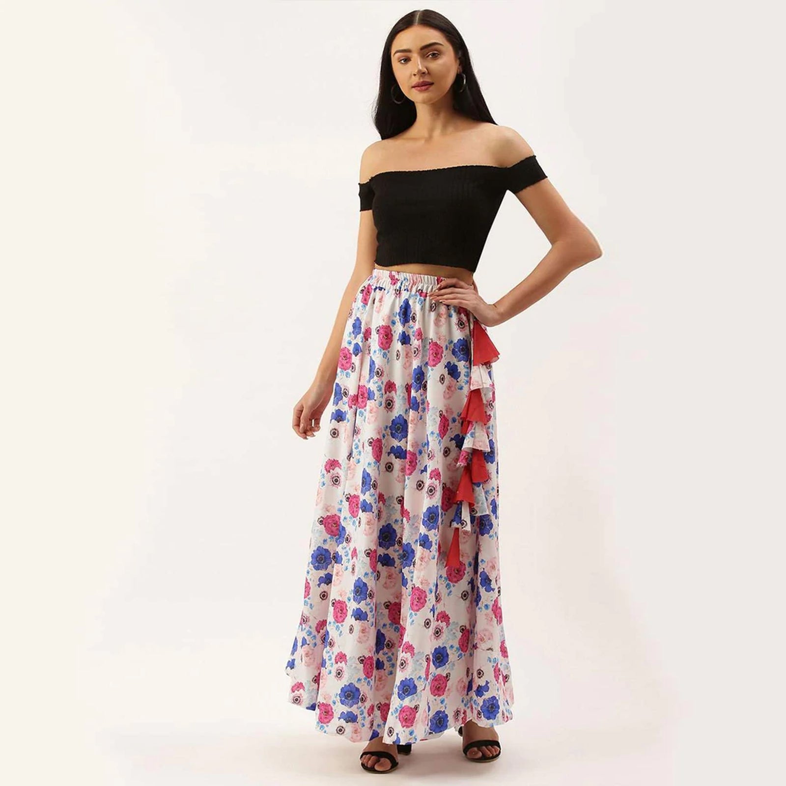 White Color Cotton Skirt with Digital Print ClothsVilla