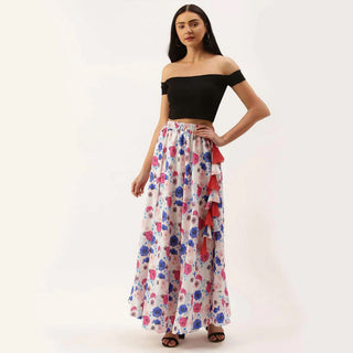 White Color Cotton Skirt with Digital Print ClothsVilla