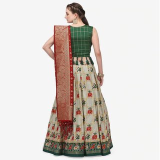 White Color Pure Cotton Lehenga Choli with Banarasi Silk Dupatta ClothsVilla