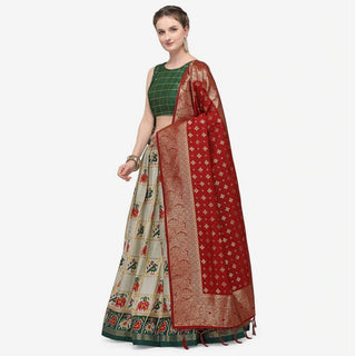 White Color Pure Cotton Lehenga Choli with Banarasi Silk Dupatta ClothsVilla