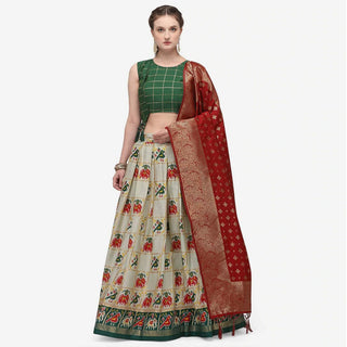 White Color Pure Cotton Lehenga Choli with Banarasi Silk Dupatta ClothsVilla