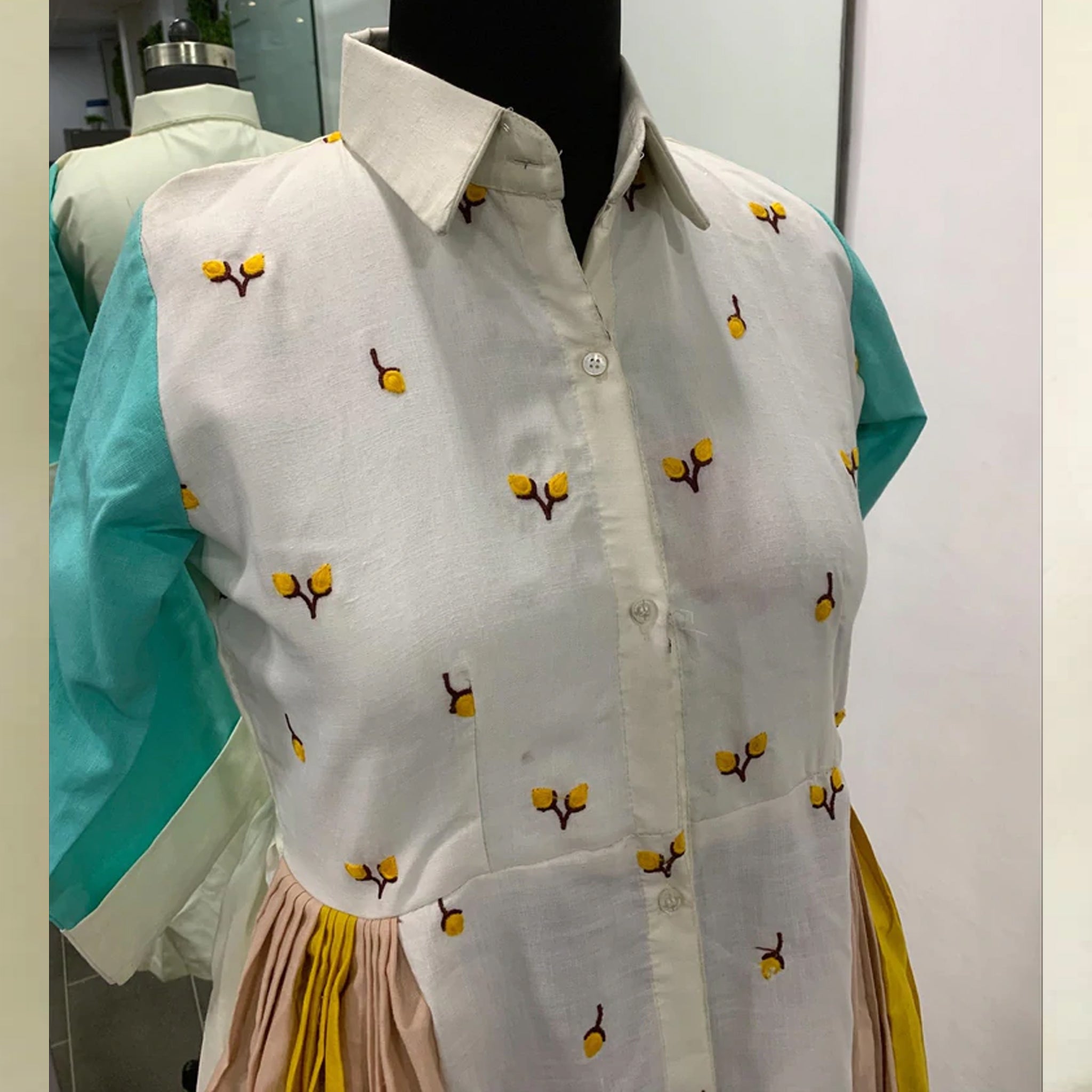White Cotton Suit with Thread work Secondary image