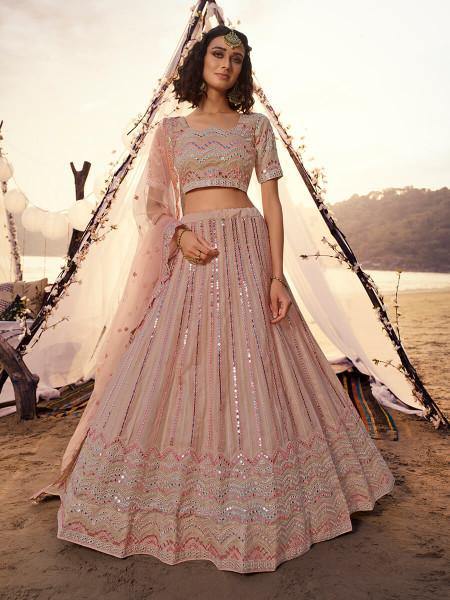 Peach Embroidered Organza Leheng Clothsvilla Main image