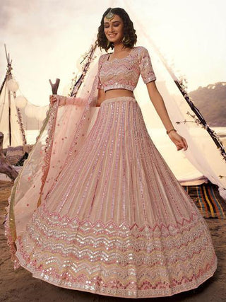 Peach Embroidered Organza Leheng Clothsvilla