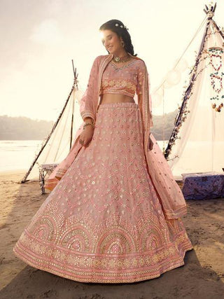 Peach Embroidered Organza Lehenga Clothsvilla