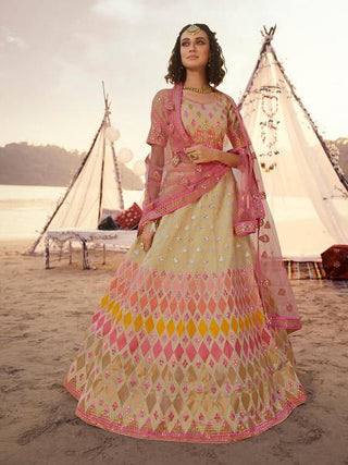 Beige Embroidered Organza Lehenga Clothsvilla