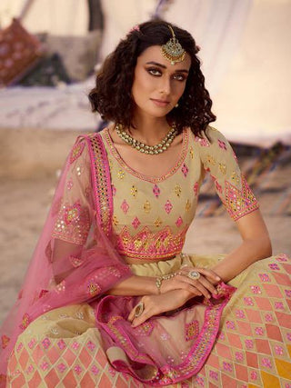 Beige Embroidered Organza Lehenga Clothsvilla