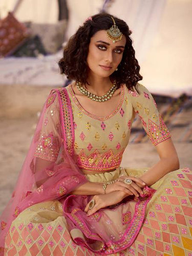 Beige Embroidered Organza Lehenga Clothsvilla