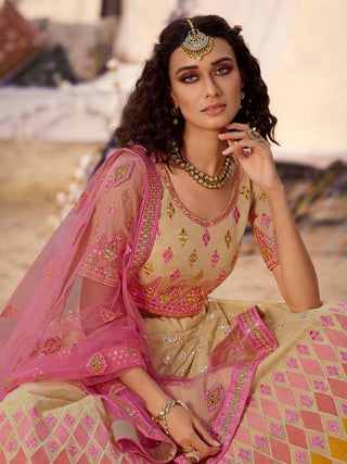 Beige Embroidered Organza Lehenga Clothsvilla
