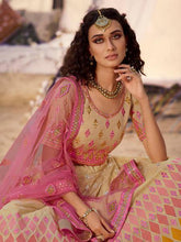 Load image into Gallery viewer, Beige Embroidered Organza Lehenga Clothsvilla