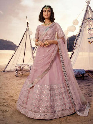 Baby Pink Embroidered Organza Lehenga Clothsvilla