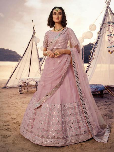 Baby Pink Embroidered Organza Lehenga Clothsvilla Main image