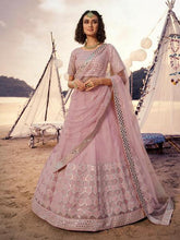 Load image into Gallery viewer, Baby Pink Embroidered Organza Lehenga Clothsvilla