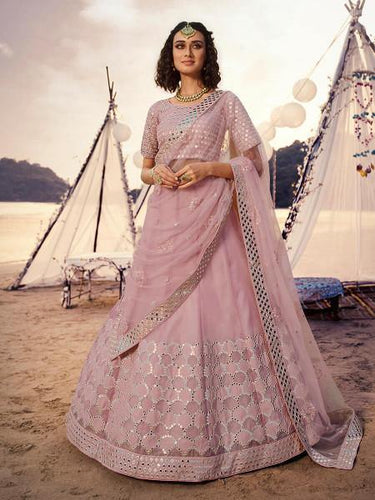 Sassy Pink Soft Net Base Zari Detailed Wedding Lehenga Choli