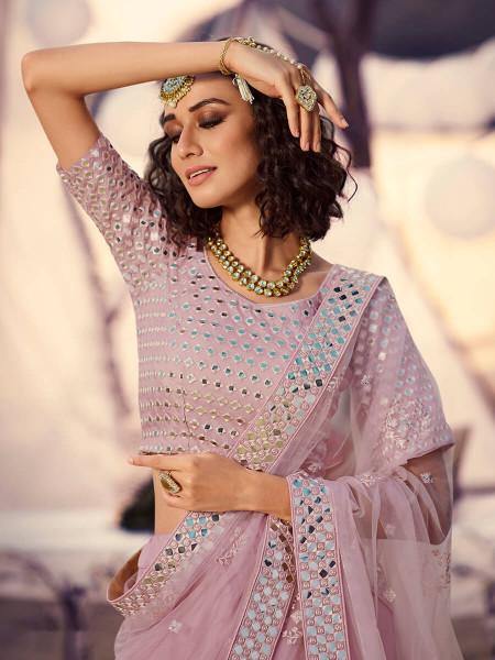 Baby Pink Embroidered Organza Lehenga Clothsvilla