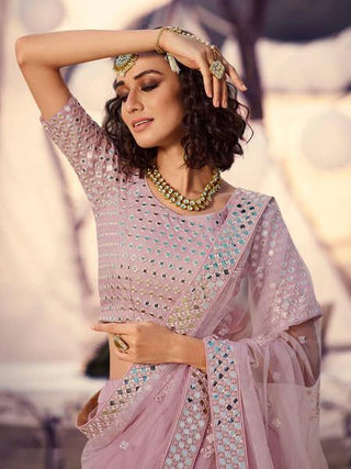 Baby Pink Embroidered Organza Lehenga Clothsvilla