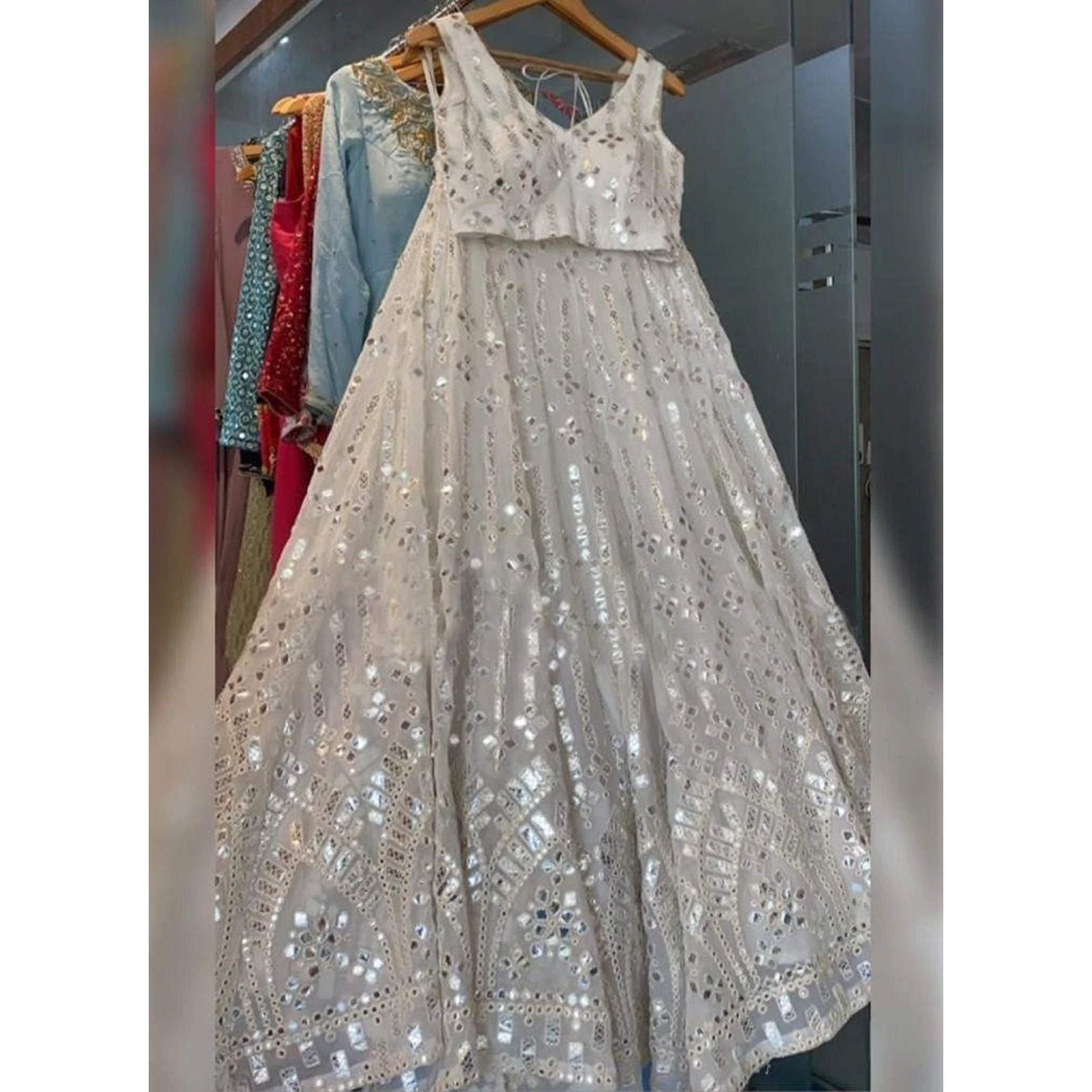 White Georgette Lehenga with Heavy Embroidery work ClothsVilla