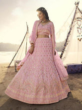 Load image into Gallery viewer, Pink Heavy Embroidered Organza bridal Lehenga Clothsvilla