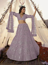 Load image into Gallery viewer, Purple Embroidered Organza bridal Lehenga Clothsvilla