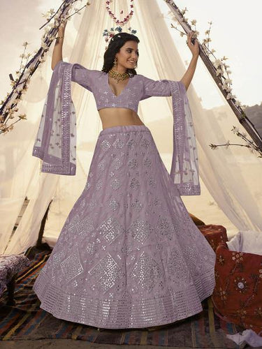 Purple Embroidered Organza bridal Lehenga Clothsvilla