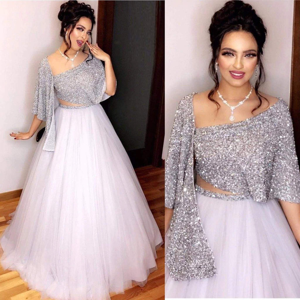 White Net Lehenga Choli with Embroidery Sequence for Party ClothsVilla