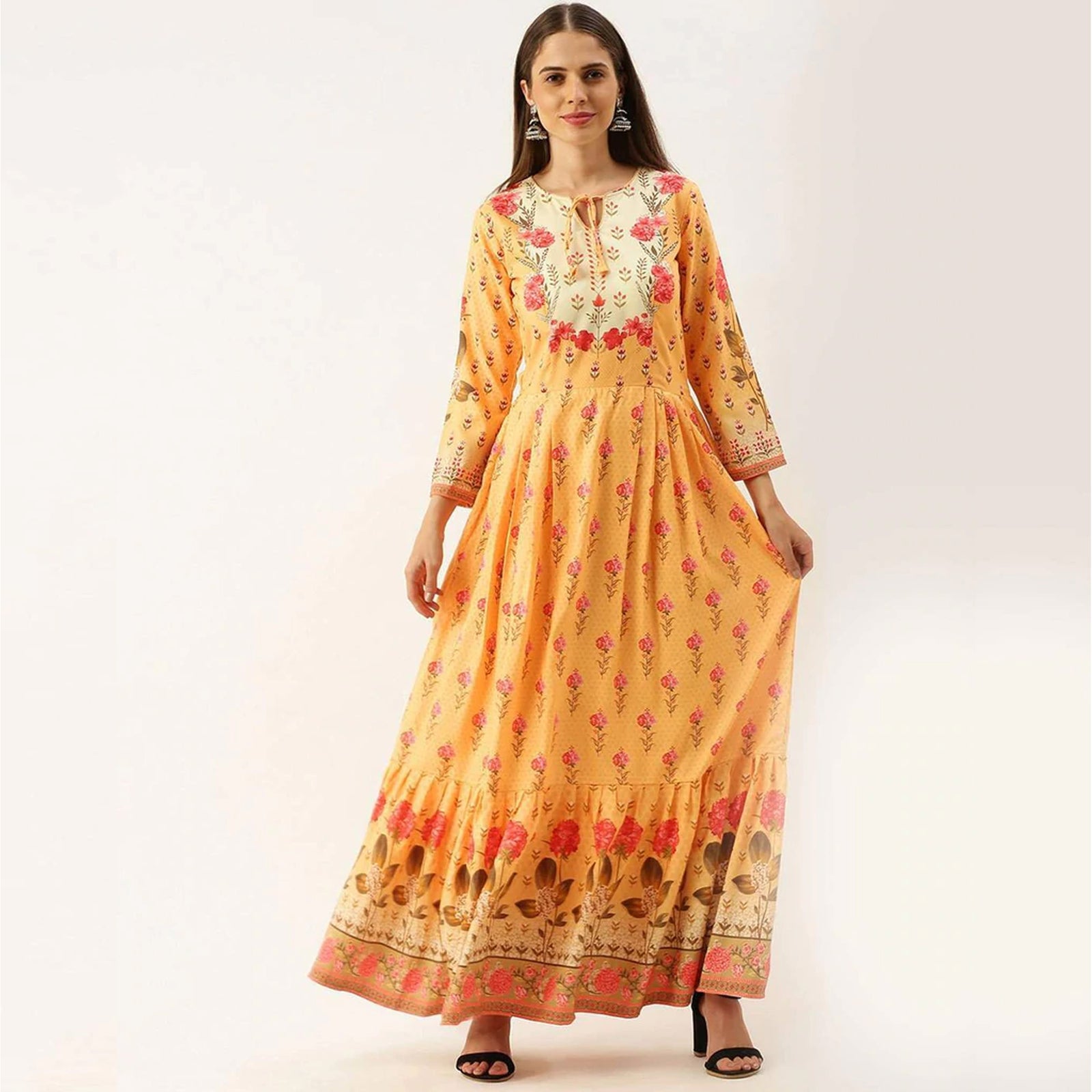 Yellow Color Gown in Soft Cotton for Haldi Ceremony ClothsVilla