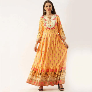 Yellow Color Gown in Soft Cotton for Haldi Ceremony ClothsVilla
