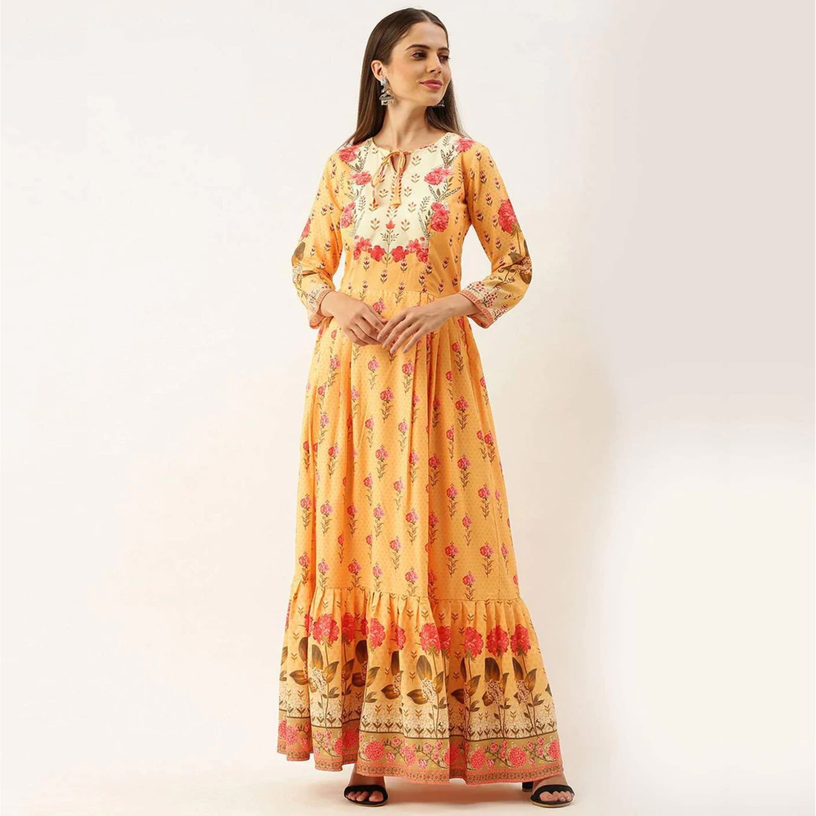 Yellow Color Gown in Soft Cotton for Haldi Ceremony ClothsVilla